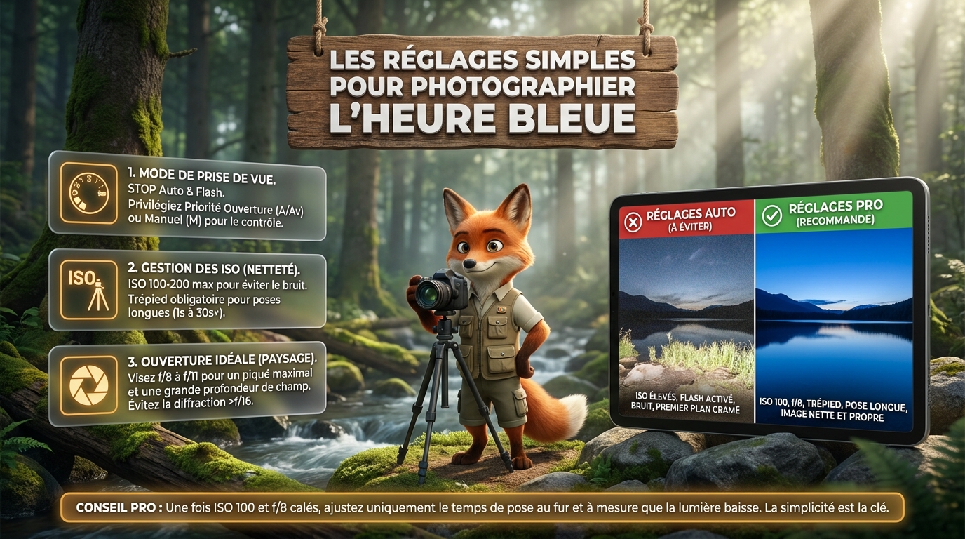 En bref les réglages simples pour photographier l'heure bleue