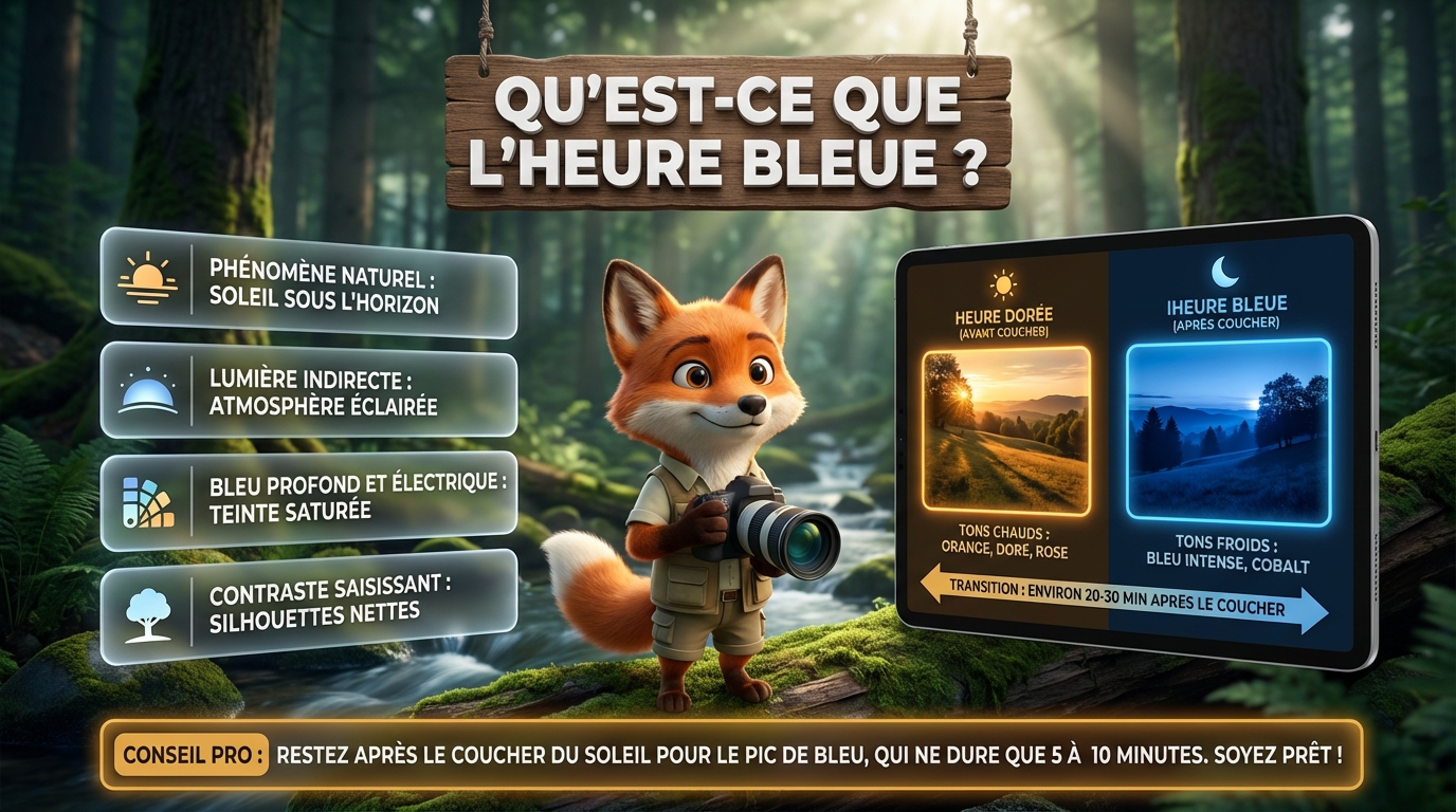 Résumé en bref sur l'heure bleue en photographie nature