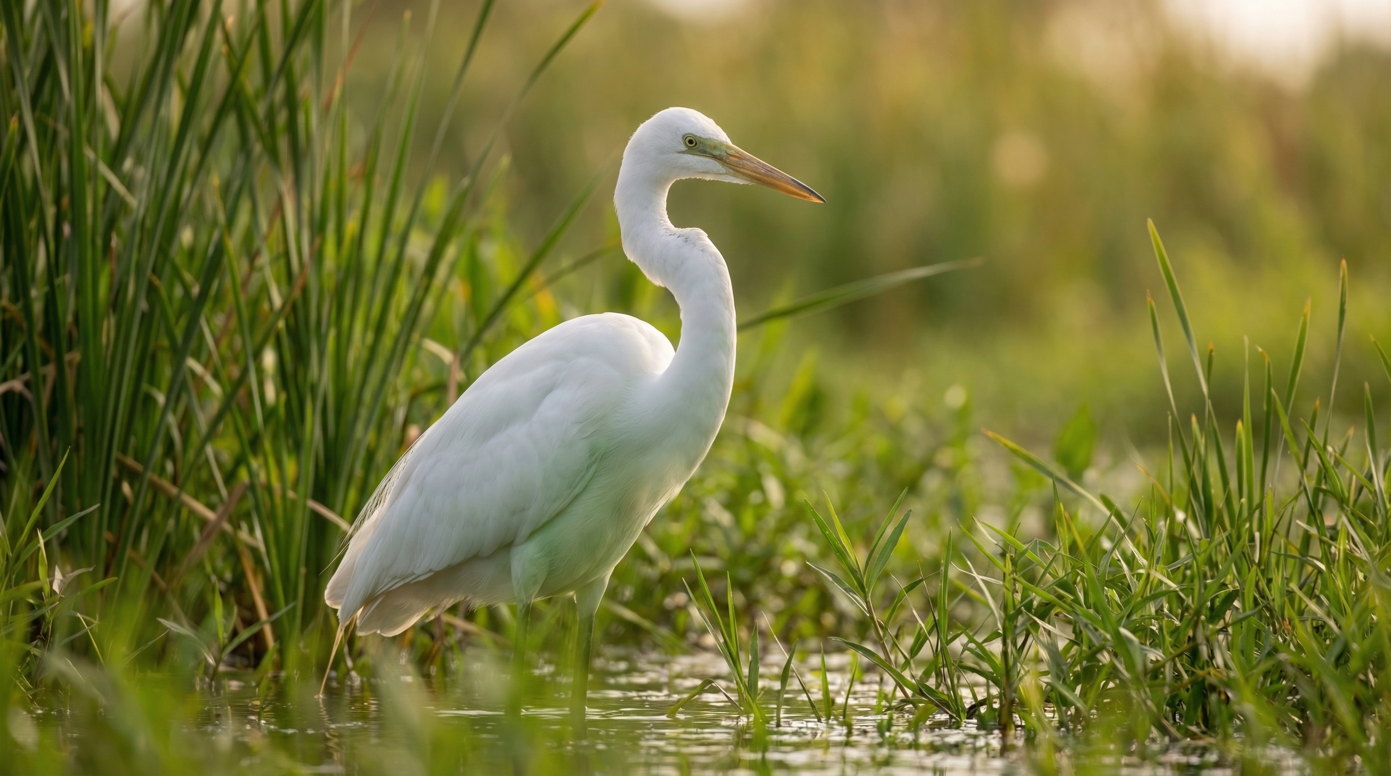 Balance des blancs : comment bien la régler photographie 20 Aigrette avec reflets verts causés par la végétation environnante sur le plumage blanc