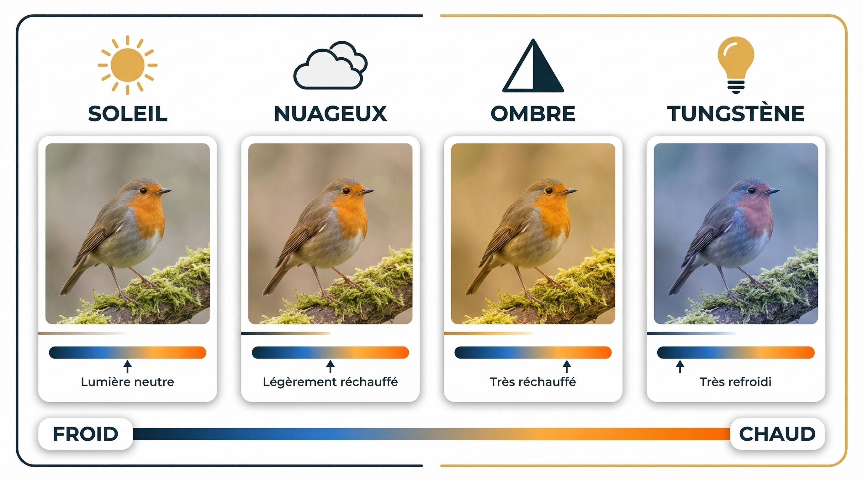 Balance des blancs : comment bien la régler photographie 16 Icônes de réglage de la balance des blancs sur un appareil photo numérique