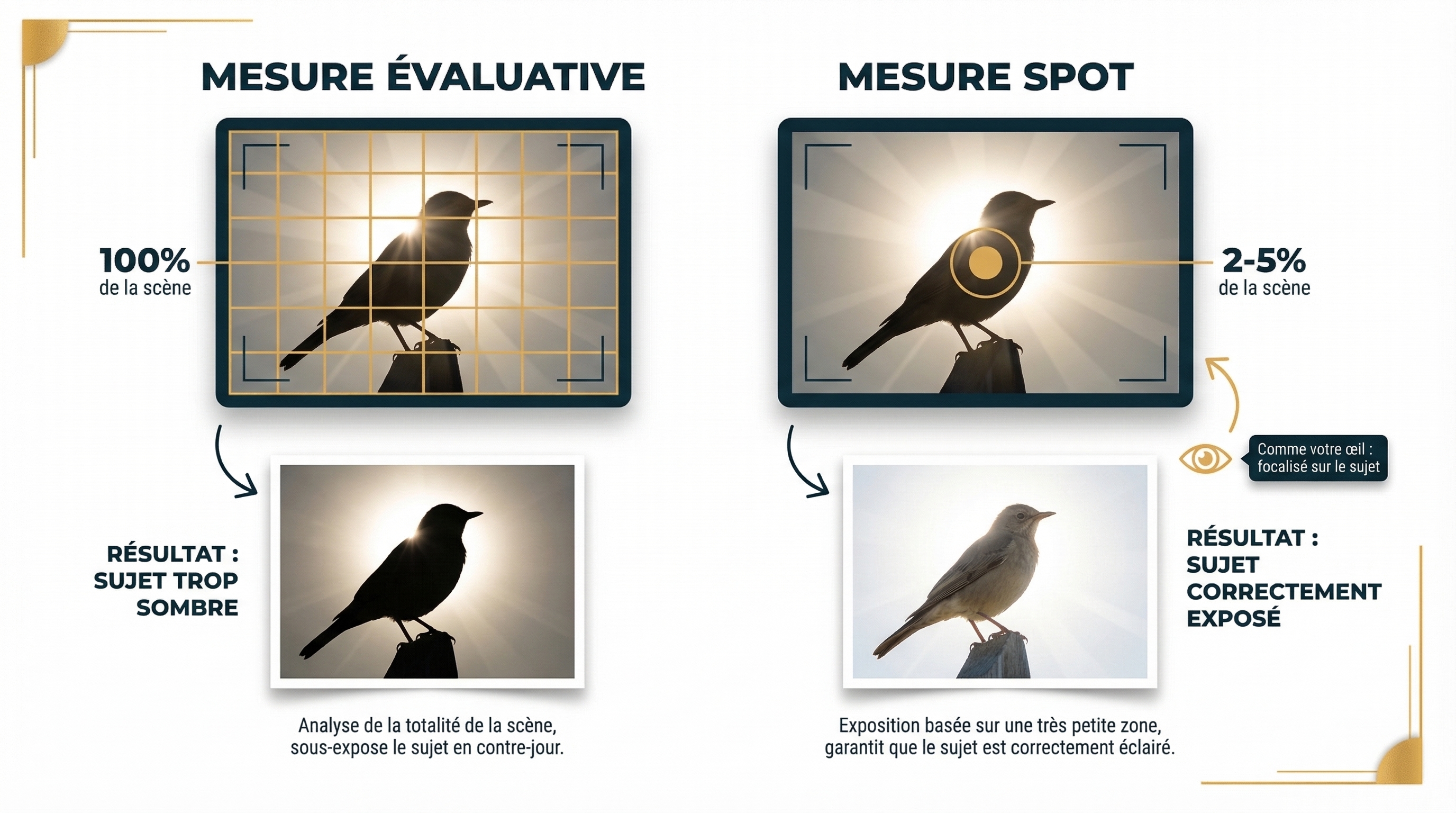 Mesure spot en photographie contre-jour pour maîtriser l'exposition