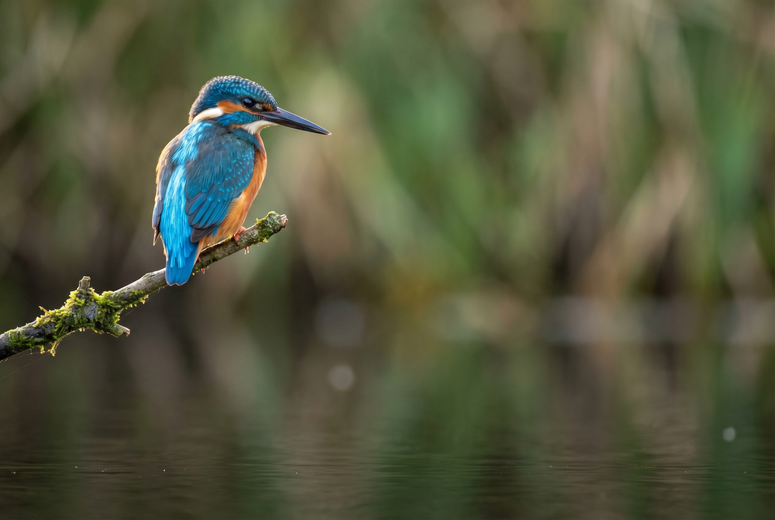 Photographie d'un martin-pêcheur placé sur un point de force supérieur selon la règle des tiers pour dynamiser la composition.
