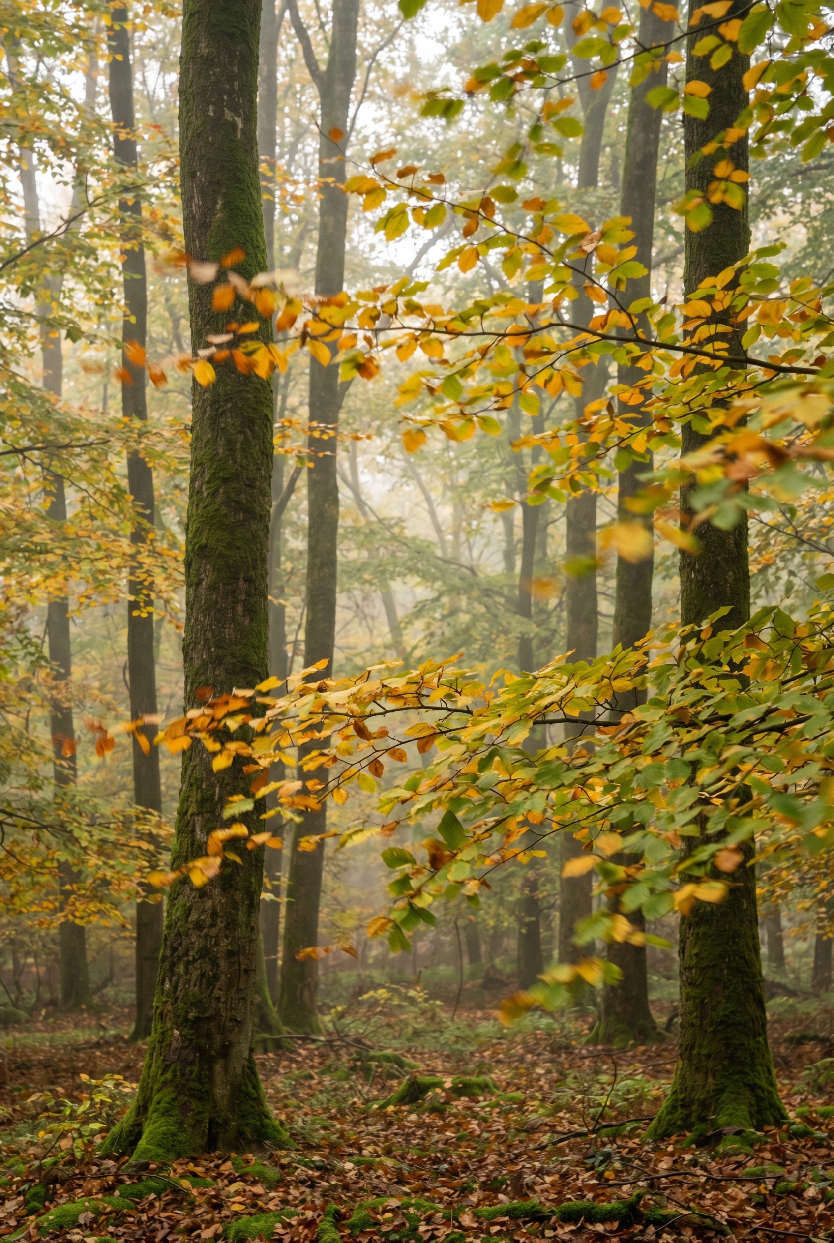 Réussir le bracketing photo : le guide complet 29 Forêt de hêtres en automne avec flou de mouvement sur les feuilles, illustrant les difficultés du bracketing photo HDR en cas de vent.