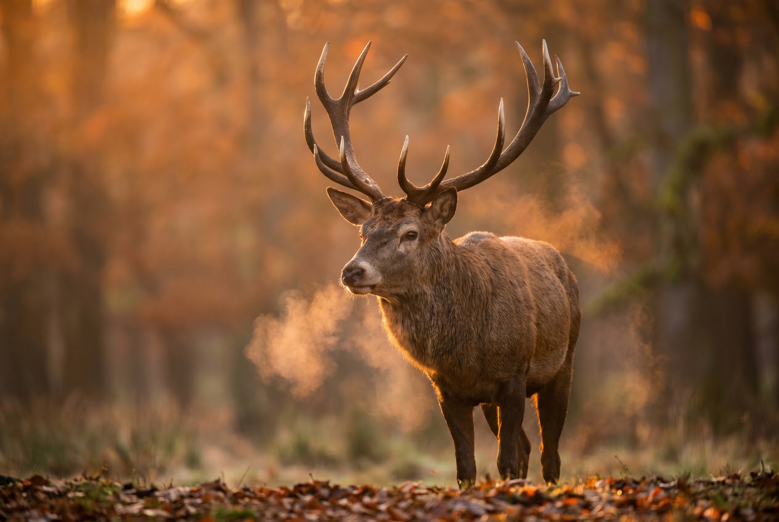 Photographie animalière d'un cerf élaphe dans la brume, illustrant la maîtrise technique enseignée en BTS photographie.
