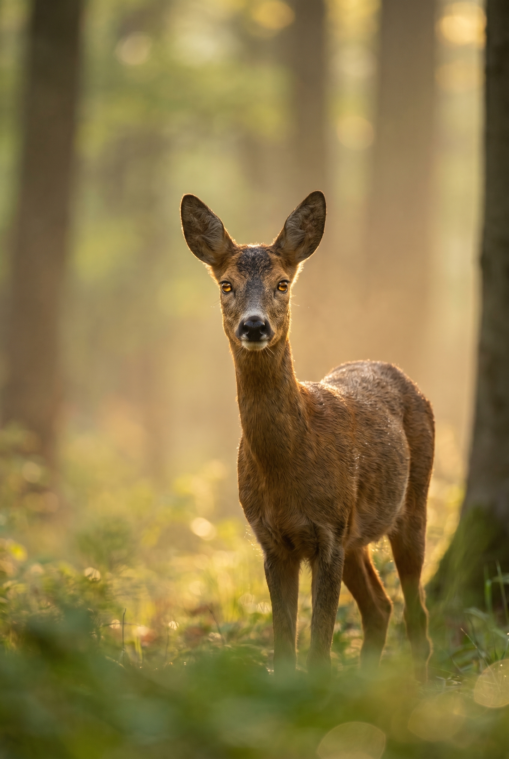 Salaire photographe animalier : combien peut-on vraiment gagner ? 13 Un chevreuil d'Europe aux aguets à l'orée d'une forêt brumeuse, illustrant la patience nécessaire pour obtenir un salaire de photographe animalier.
