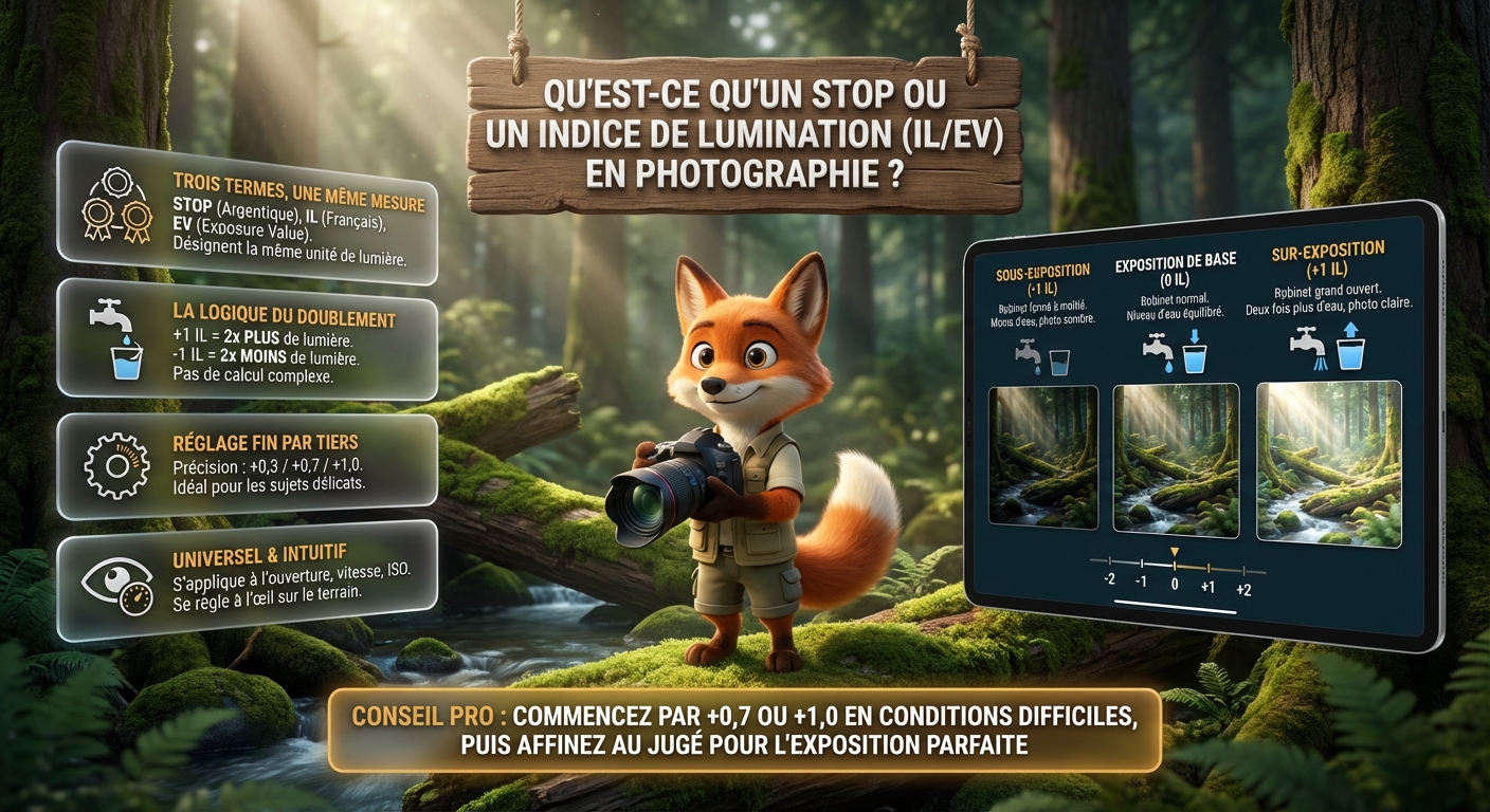 Correction d’exposition : comment l’utiliser et être créatif 19 Résumé visuel : C'est quoi un stop ou un indice de lumination en photographie