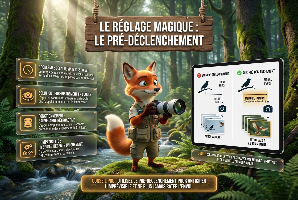Comment photographier des oiseaux : le guide complet 35 En bref - Le réglage magique : le pré-déclenchement