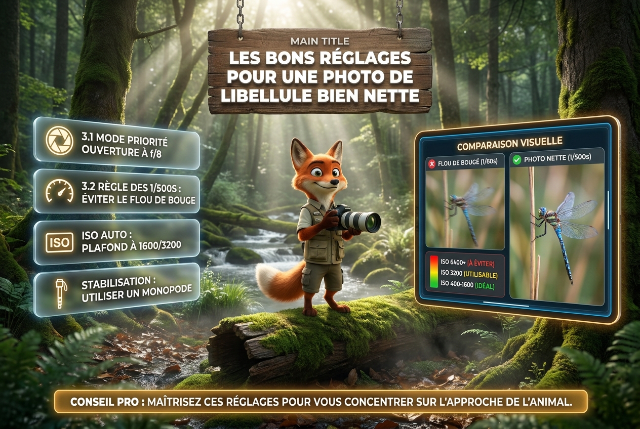 En bref : les bons réglages pour une photo de libellule bien nette