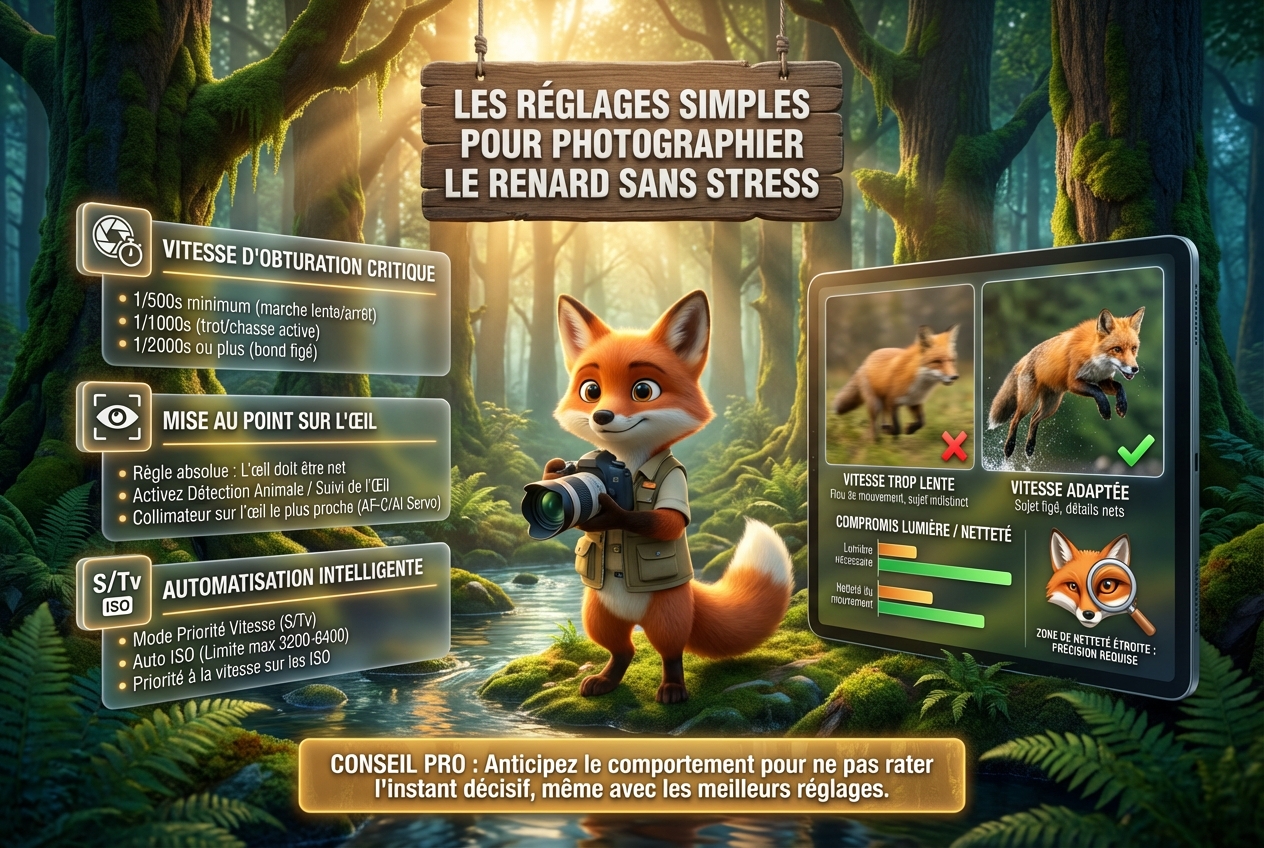 En bref – Les réglages simples pour photographier le renard sans stress