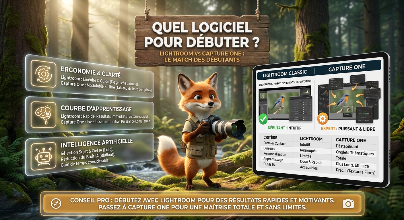 Lightroom vs Capture One : le comparatif simple pour ne plus se tromper de logiciel 26 En bref : quel logiciel est le plus simple à apprendre quand on débute, Lightroom ou Capture One ?