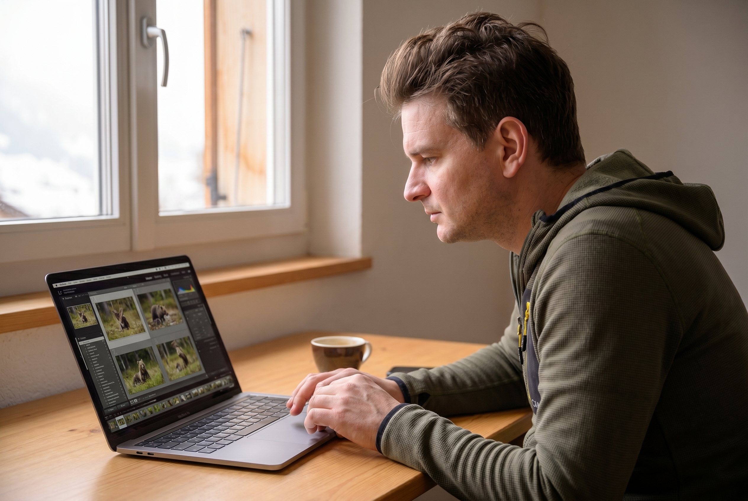 Lightroom vs Capture One : le comparatif simple pour ne plus se tromper de logiciel 18 Photographe de nature analysant ses fichiers RAW sur un ordinateur portable pour choisir entre Lightroom et Capture One.