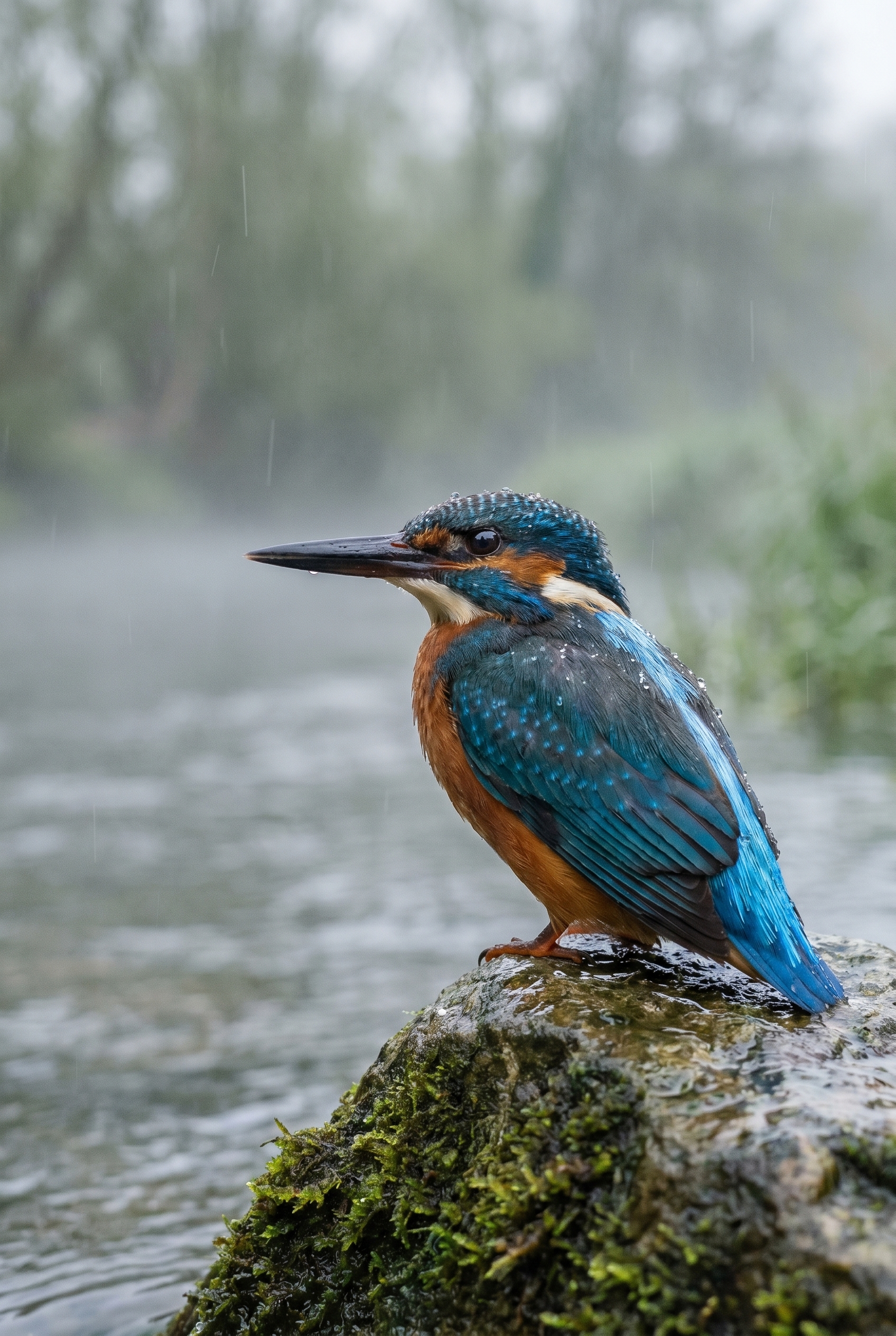 Gros plan d'un martin-pêcheur d'Europe aux plumes mouillées sur un rocher, illustrant les performances d'une grande marque d'appareil photo pour la photographie de nature.