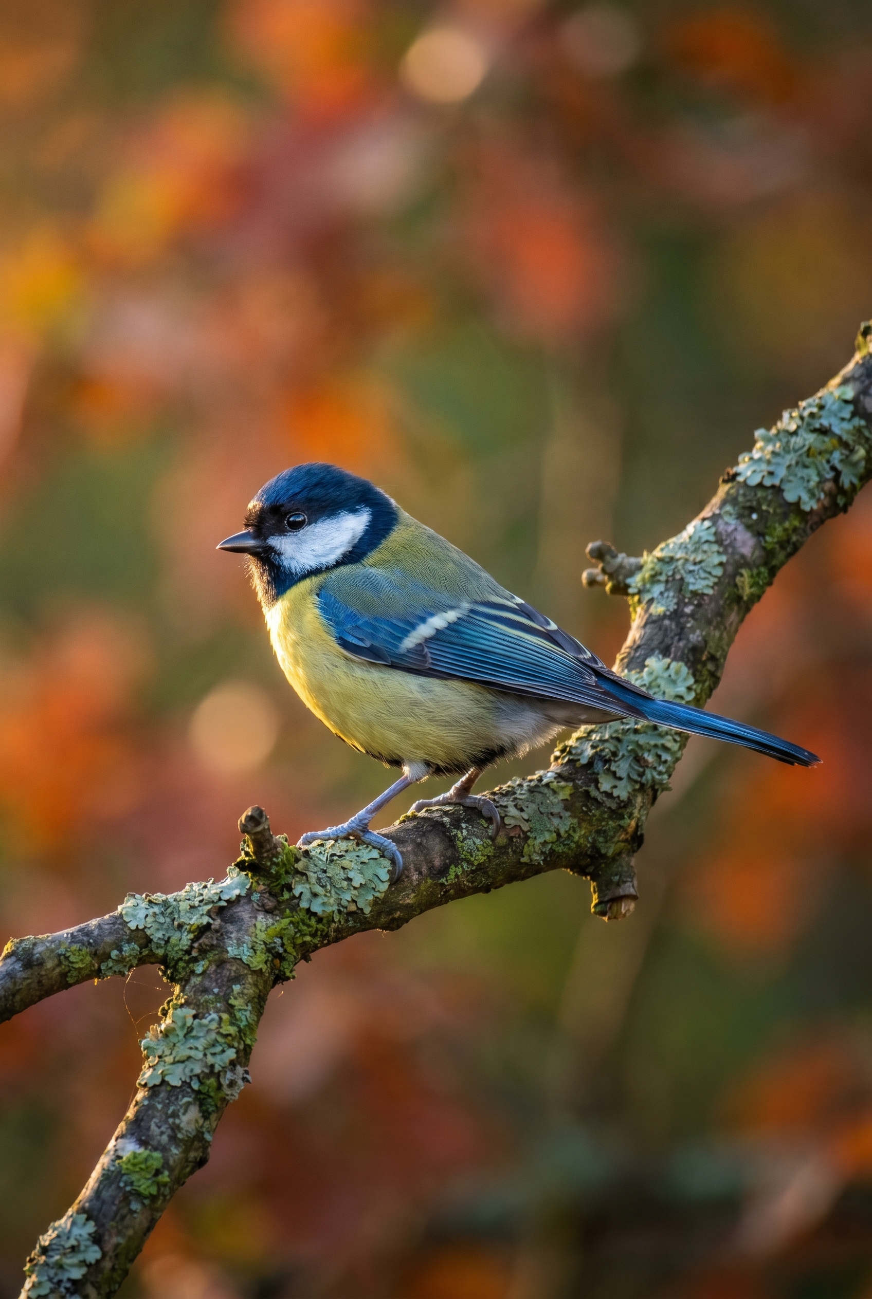 Mésange charbonnière sur une branche de chêne, illustration pour le comparatif entre Lightroom vs Lightroom Classic pour les photographes de nature.