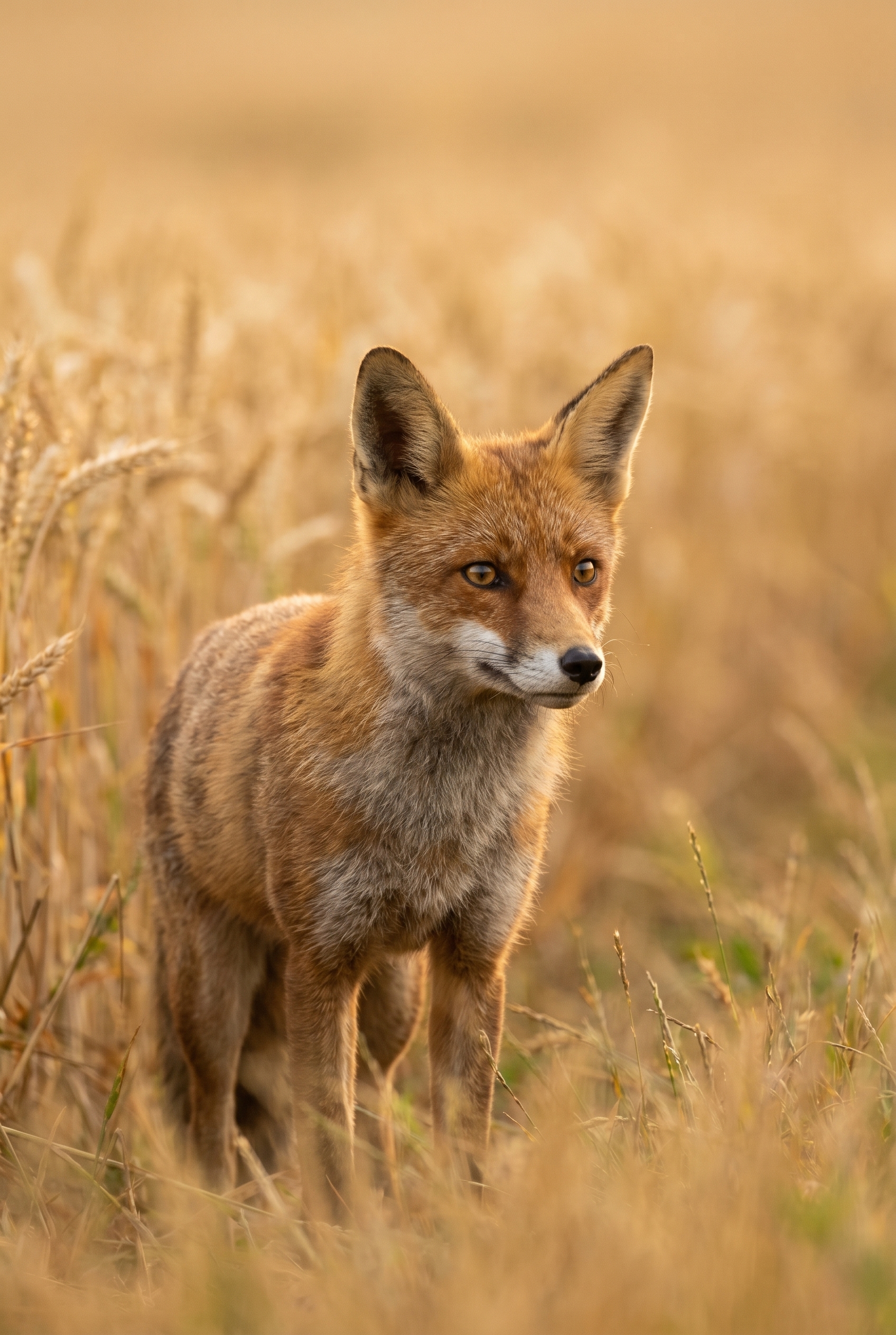 Salaire photographe animalier : combien peut-on vraiment gagner ? 17 Photographie professionnelle d'un renard roux dans un champ de blé doré, illustrant le niveau d'expertise requis pour générer un salaire de photographe animalier.