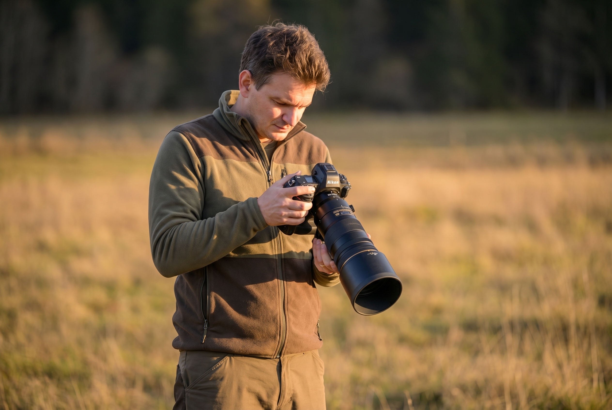 Le bokeh photo : le secret des flous artistiques 18 Photographe naturaliste utilisant un téléobjectif pour obtenir un bokeh doux et un fond flou esthétique en pleine nature.