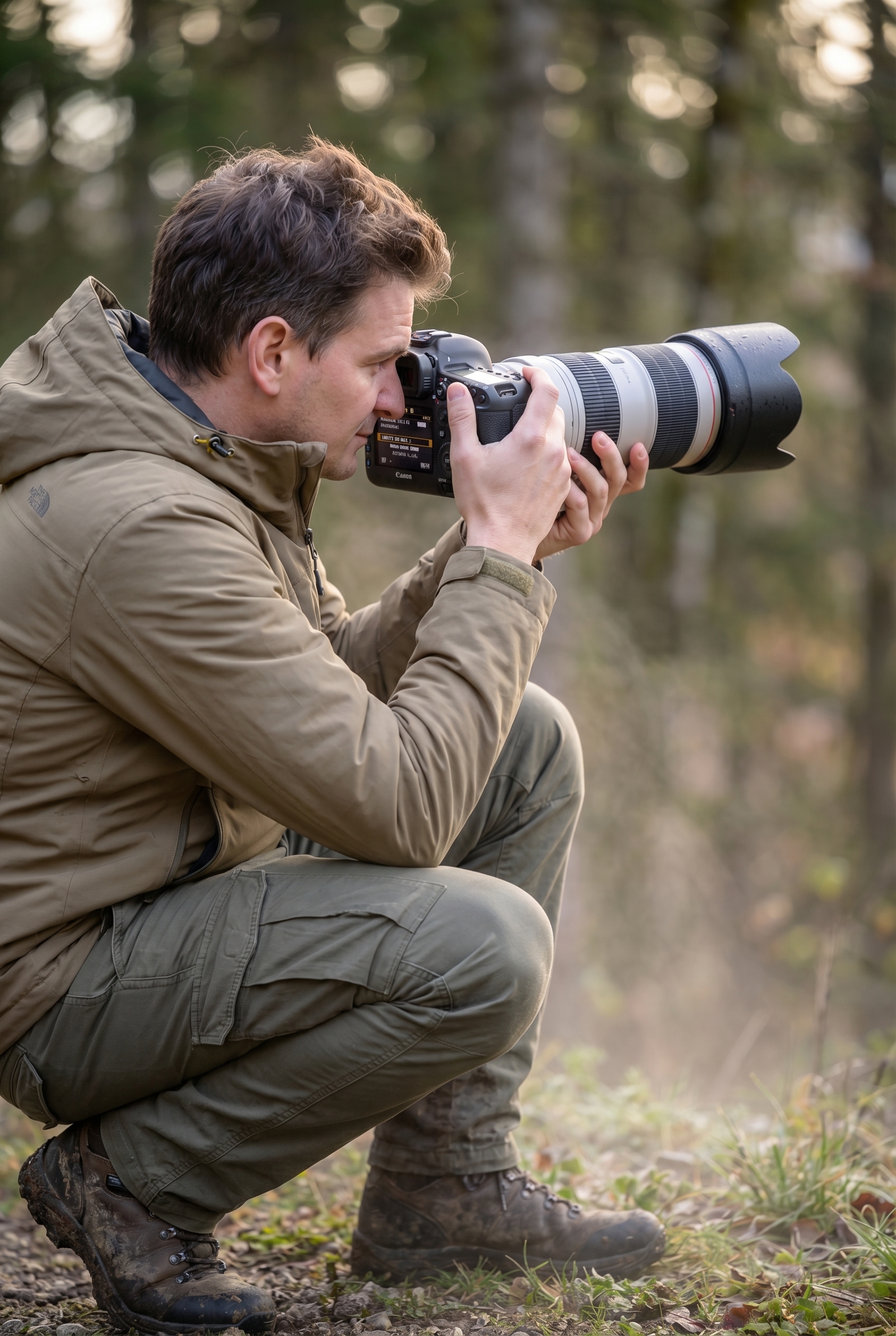 Sensibilité ISO : tout comprendre pour des photos sans bruit 25 Photographe naturaliste ajustant les réglages de la sensibilité ISO sur son appareil photo en forêt