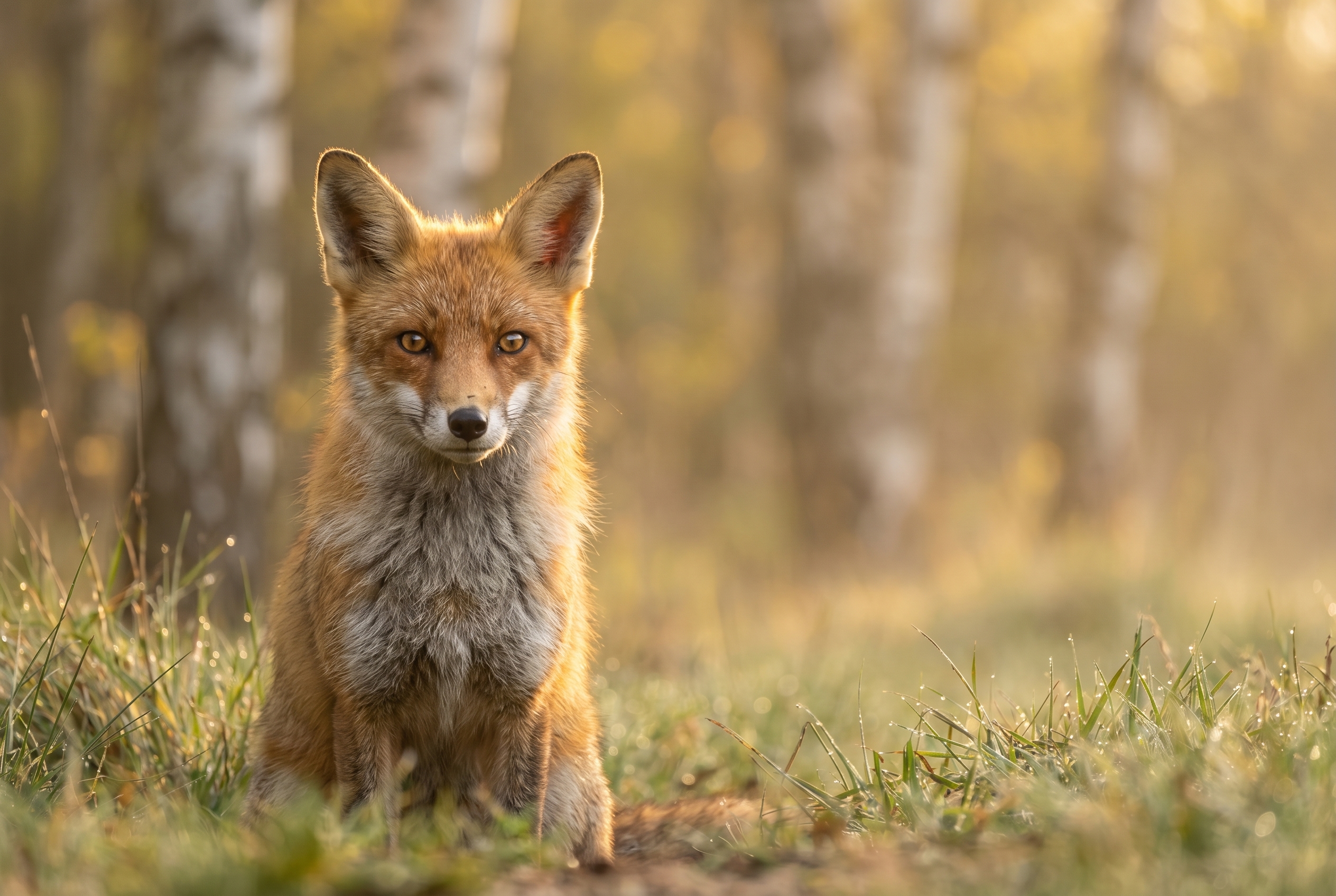 Renard roux aux aguets dans une forêt brumeuse, pris avec un Canon EOS R5 – Exemple de rendu pour devenir photographe professionnel.
