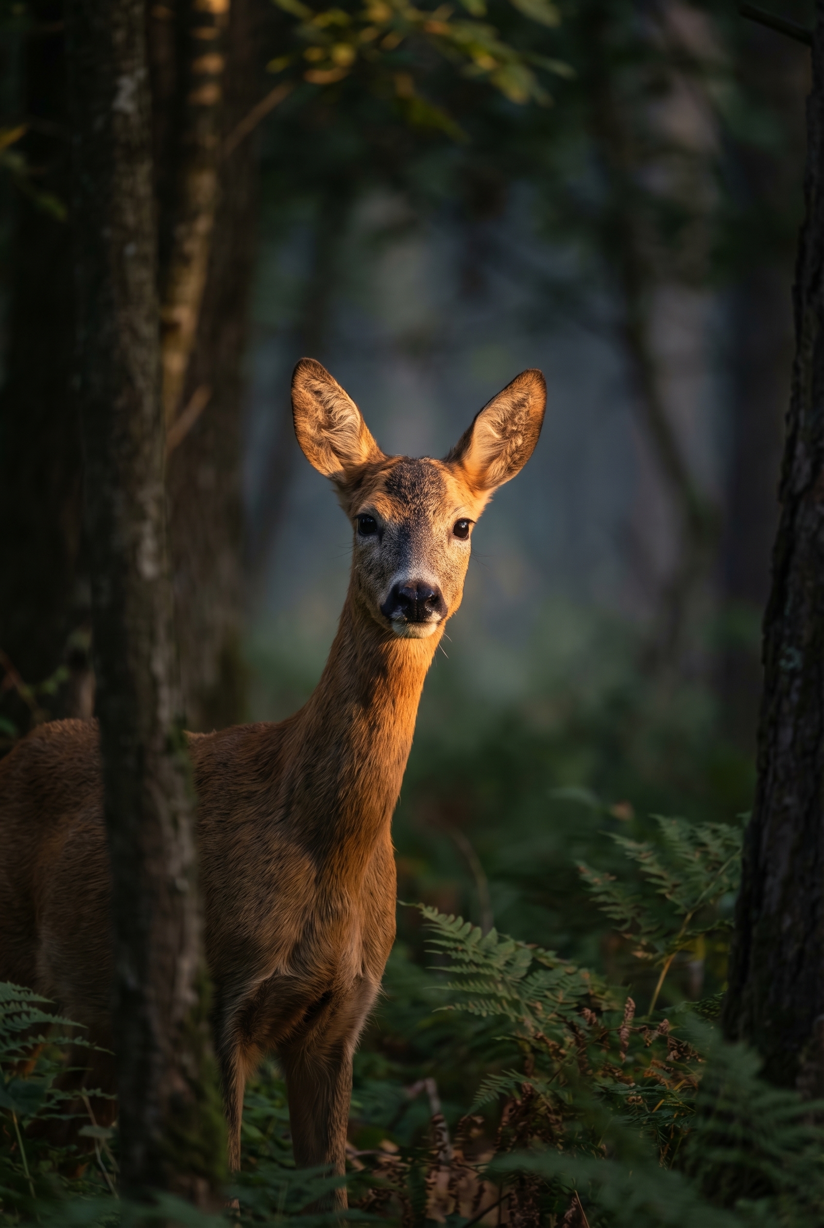 Sensibilité ISO : tout comprendre pour des photos sans bruit 15 Chevreuil européen à l'orée d'une forêt au crépuscule, illustrant l'importance de la sensibilité ISO en photographie animalière par faible luminosité.