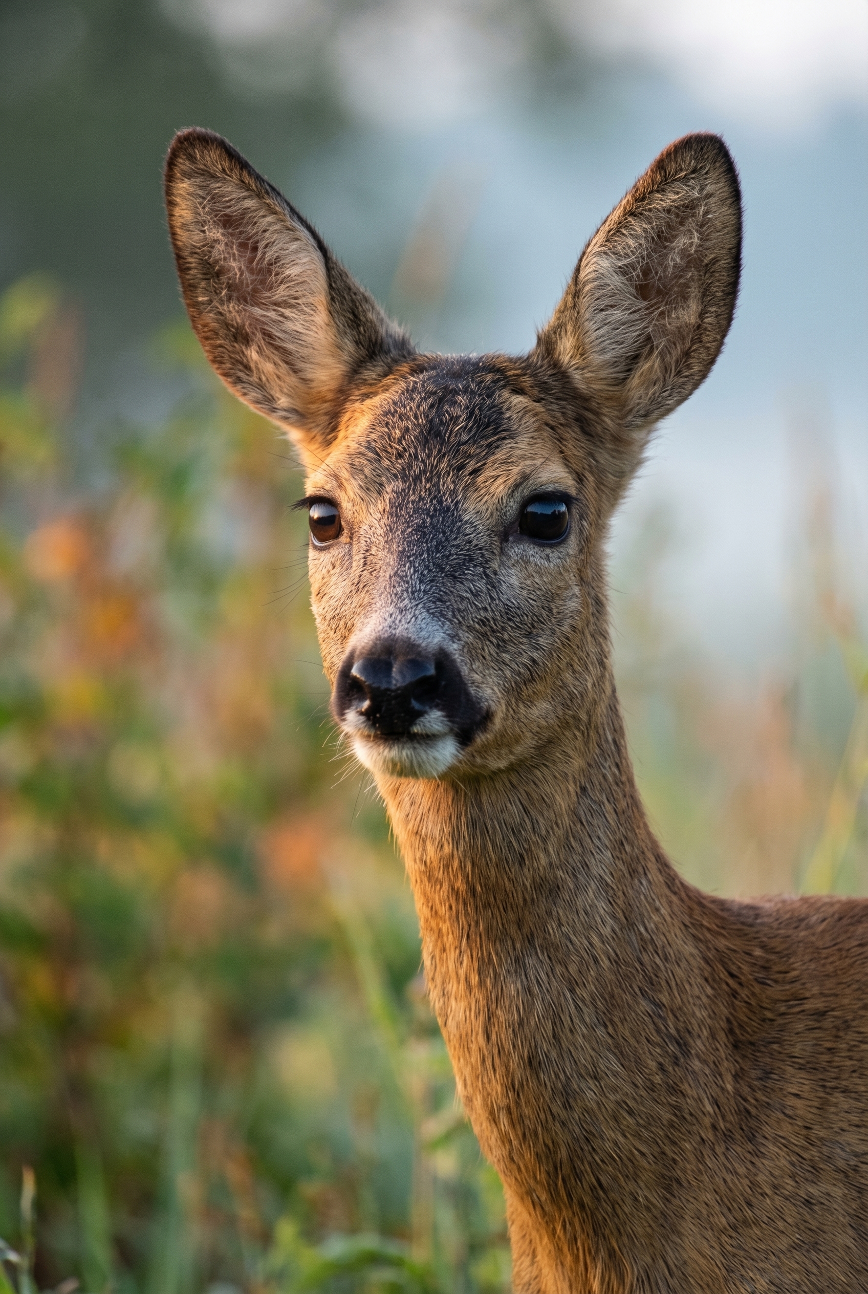 Photographie d'un chevreuil à l'aube illustrant l'importance du matériel photo animalière : téléobjectif 600mm et boîtier plein format.