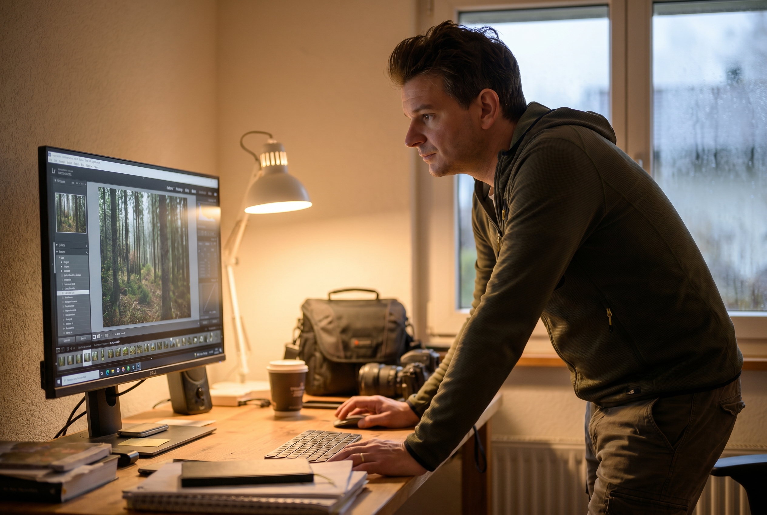 Réussir l'effet orton : le secret pour des photos de nature féeriques 19 Un photographe naturaliste retouche une photo de forêt dans Lightroom pour créer un effet Orton vaporeux.