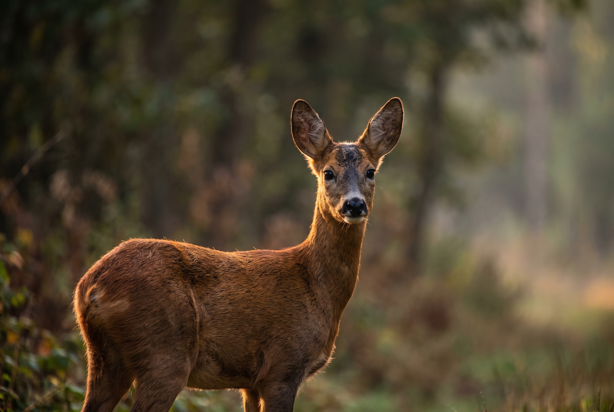 Focale fixe ou zoom : que choisir pour la photo ? 16 Photographie d'un chevreuil à l'aube en forêt, illustrant le piqué et le bokeh d'une focale fixe 600mm f/4 pour aider à choisir entre focale fixe ou zoom.