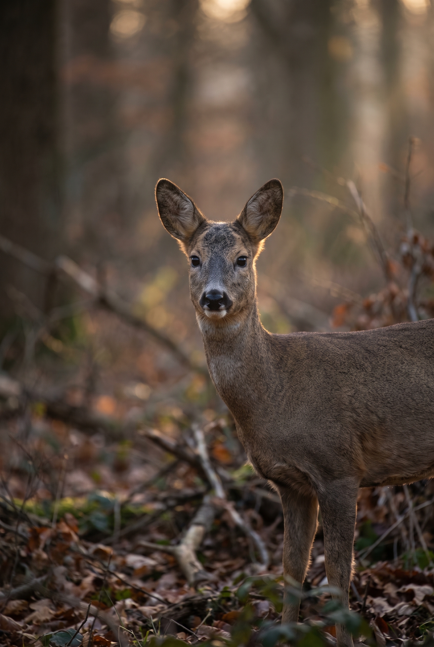 Focale fixe ou zoom : que choisir pour la photo ? 14 Photographie d'un chevreuil en forêt illustrant l'avantage d'une focale fixe lumineuse pour isoler le sujet avec un bokeh doux.