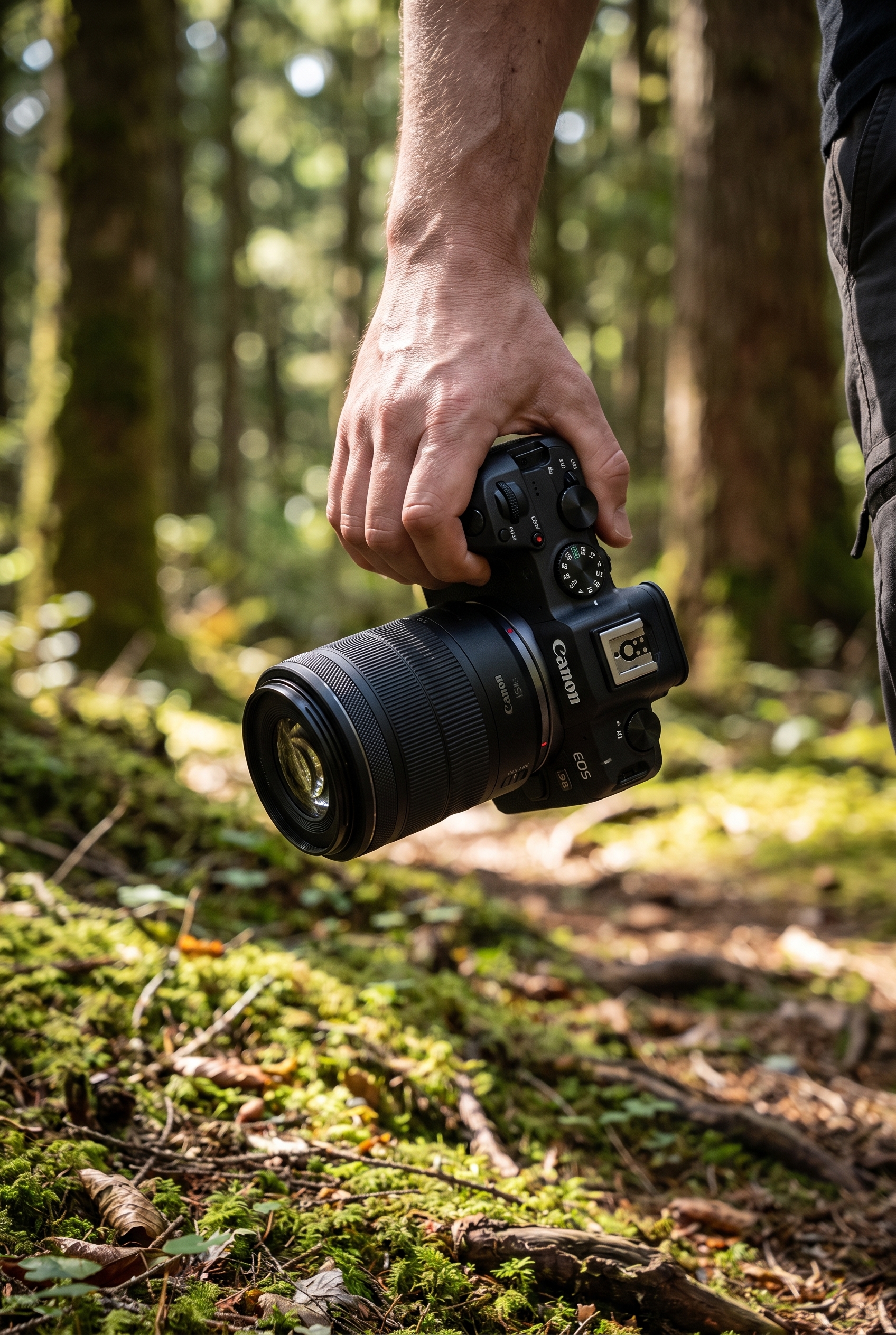 Test Canon R8 Mark II : prise en main de l'hybride plein format avec téléobjectif en forêt moussue