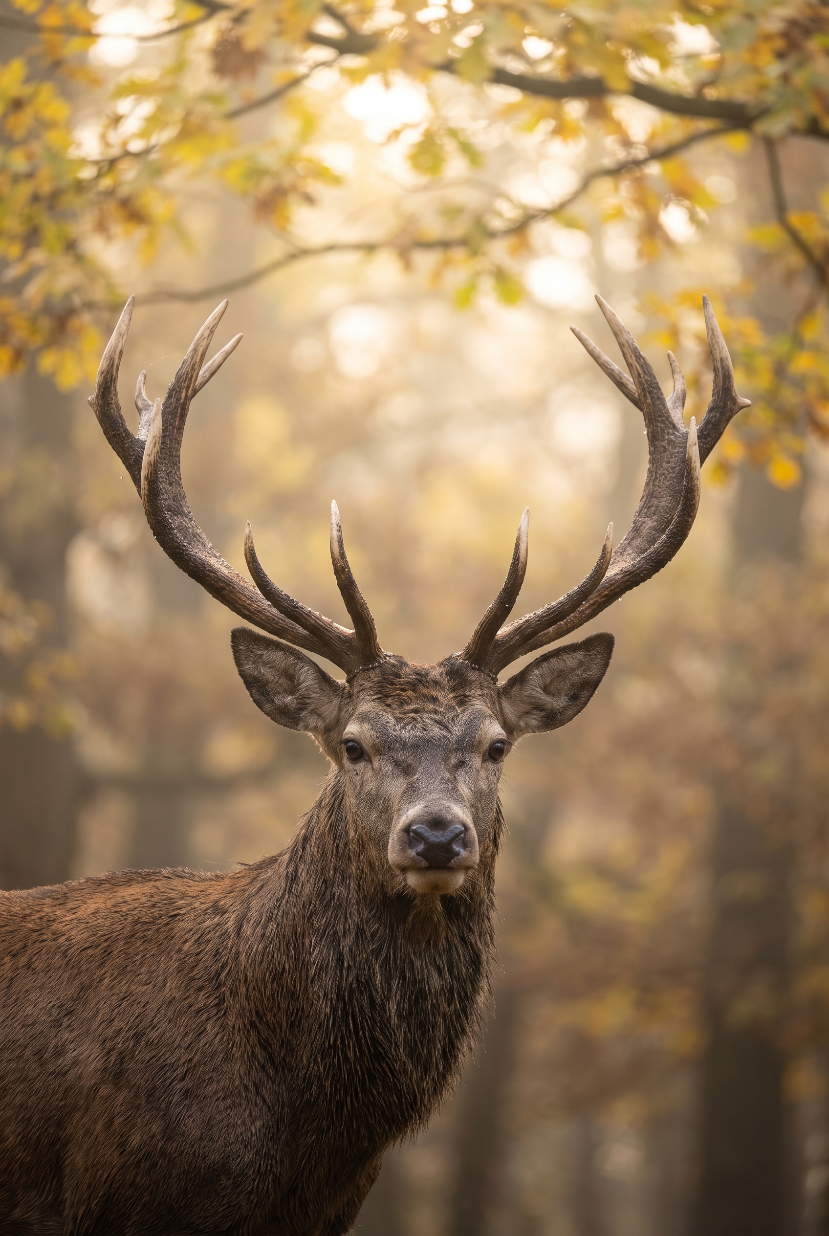Test Canon R5 : vaut-il toujours le coup en 2026 ? 20 Photographie animalière d'un grand cerf élaphe dans la brume automnale, prise avec un Canon R5 pour tester son piqué et son autofocus en conditions réelles.