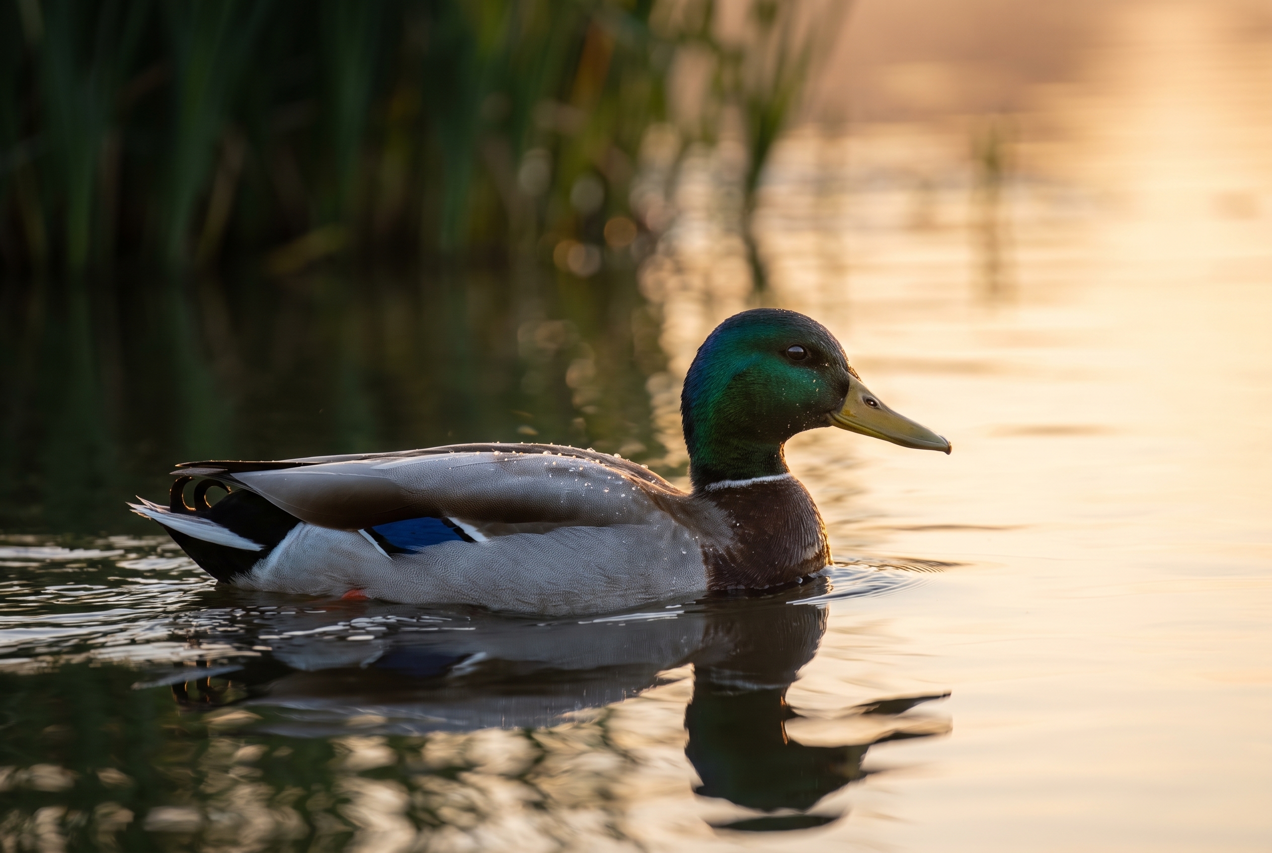 Photographie animalière d'un canard colvert sur un lac calme, illustrant les performances du Nikon Z5 II C en pleine nature.